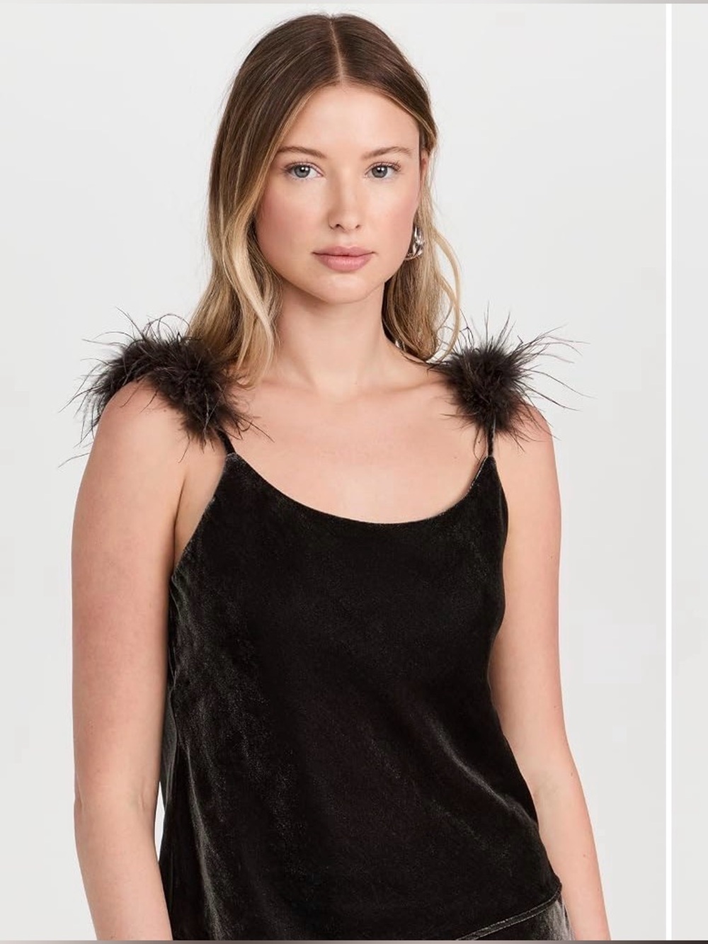 NWT Wayf Dk Chocolate Brown Velvet Cami with Feather Straps size Small